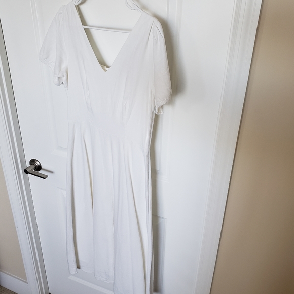 (Tall) NWT Gap White V-Neck Linen Puff-Sleeved Midi Dress - Picture 6 of 15